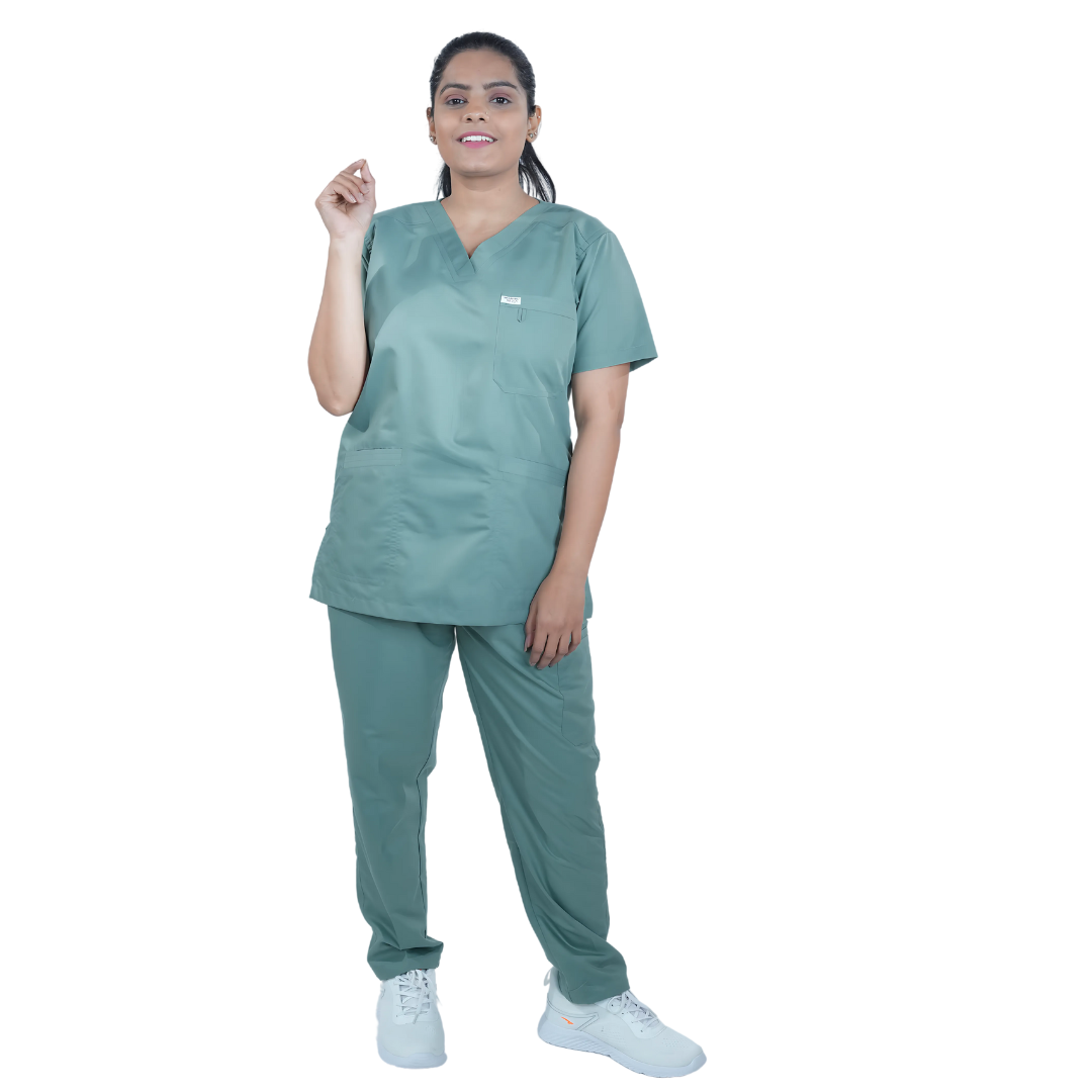 OSHIRA V NECK WOMEN - MARINE GREEN SCRUB