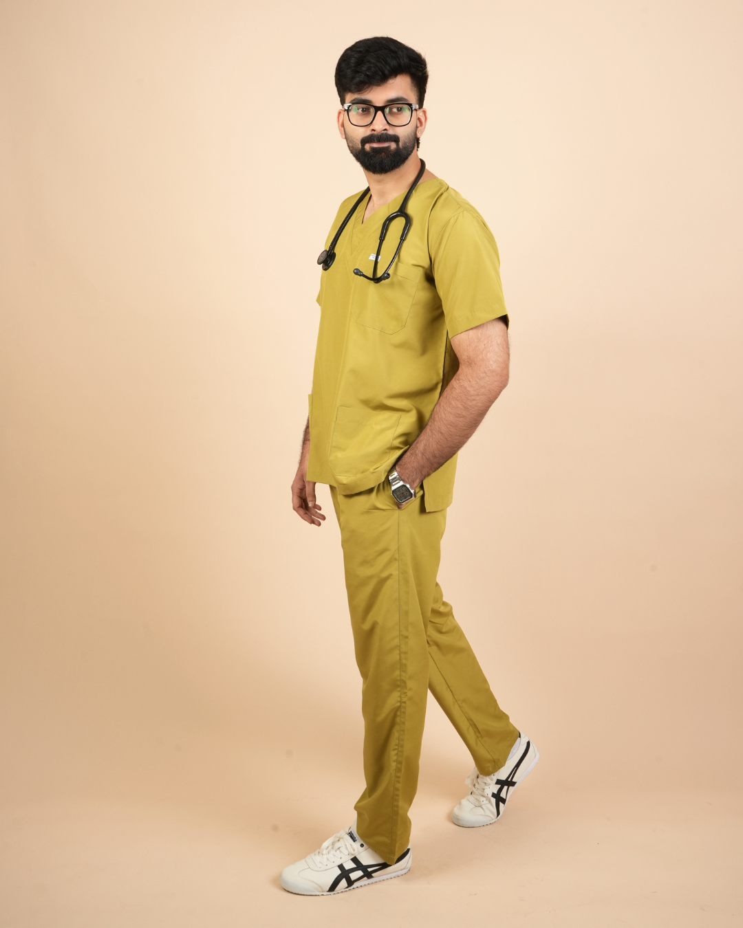 TMX Essential V-Neck Scrub Set — Men · Olive Green