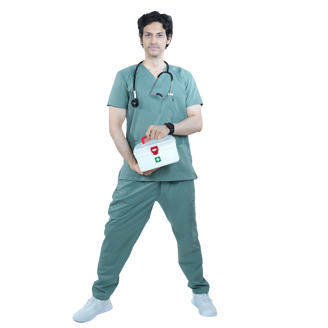 OSHIRA V NECK MEN - MARINE GREEN SCRUB