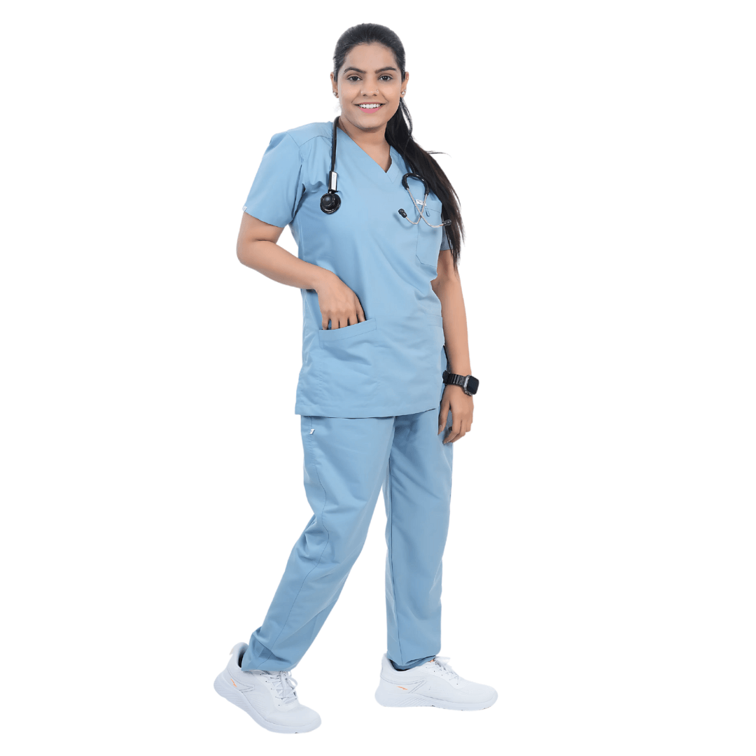 OSHIRA V NECK WOMEN - WAVE BLUE SCRUB