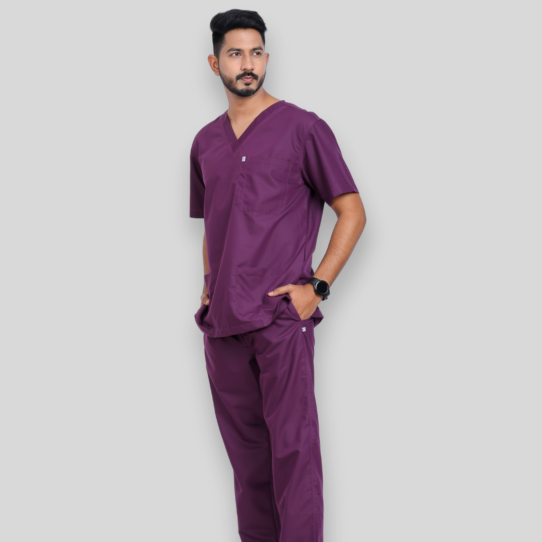 VEDA V-NECK MEN– PLUM PURPLE SCRUB