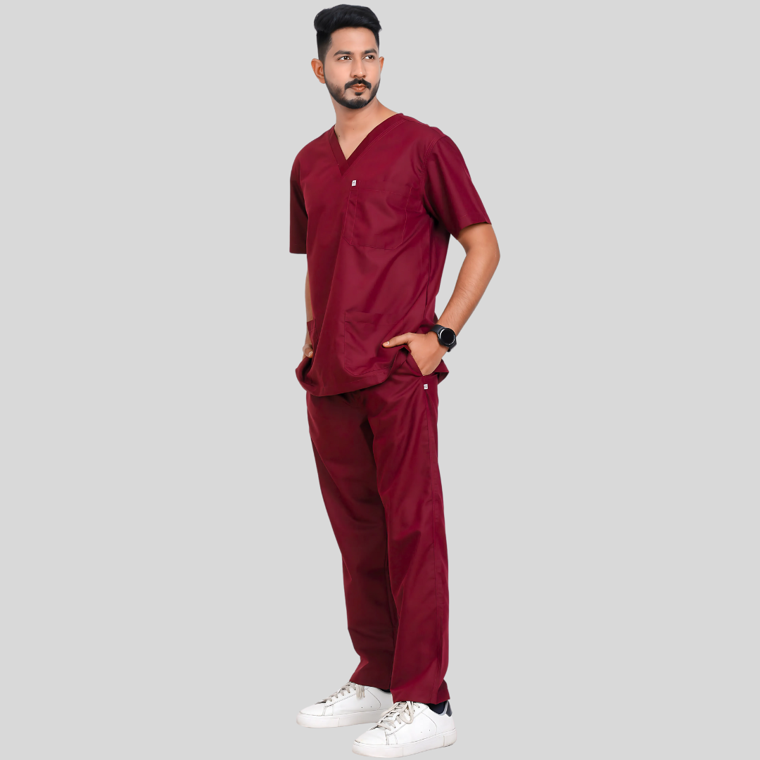 VEDA V-NECK MEN– RUBY RED SCRUB