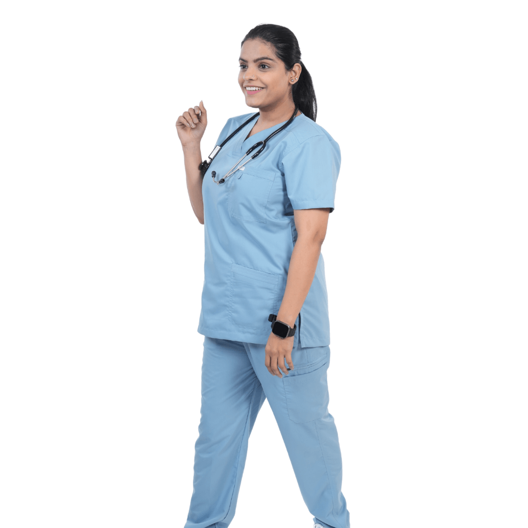 OSHIRA V NECK WOMEN - WAVE BLUE SCRUB