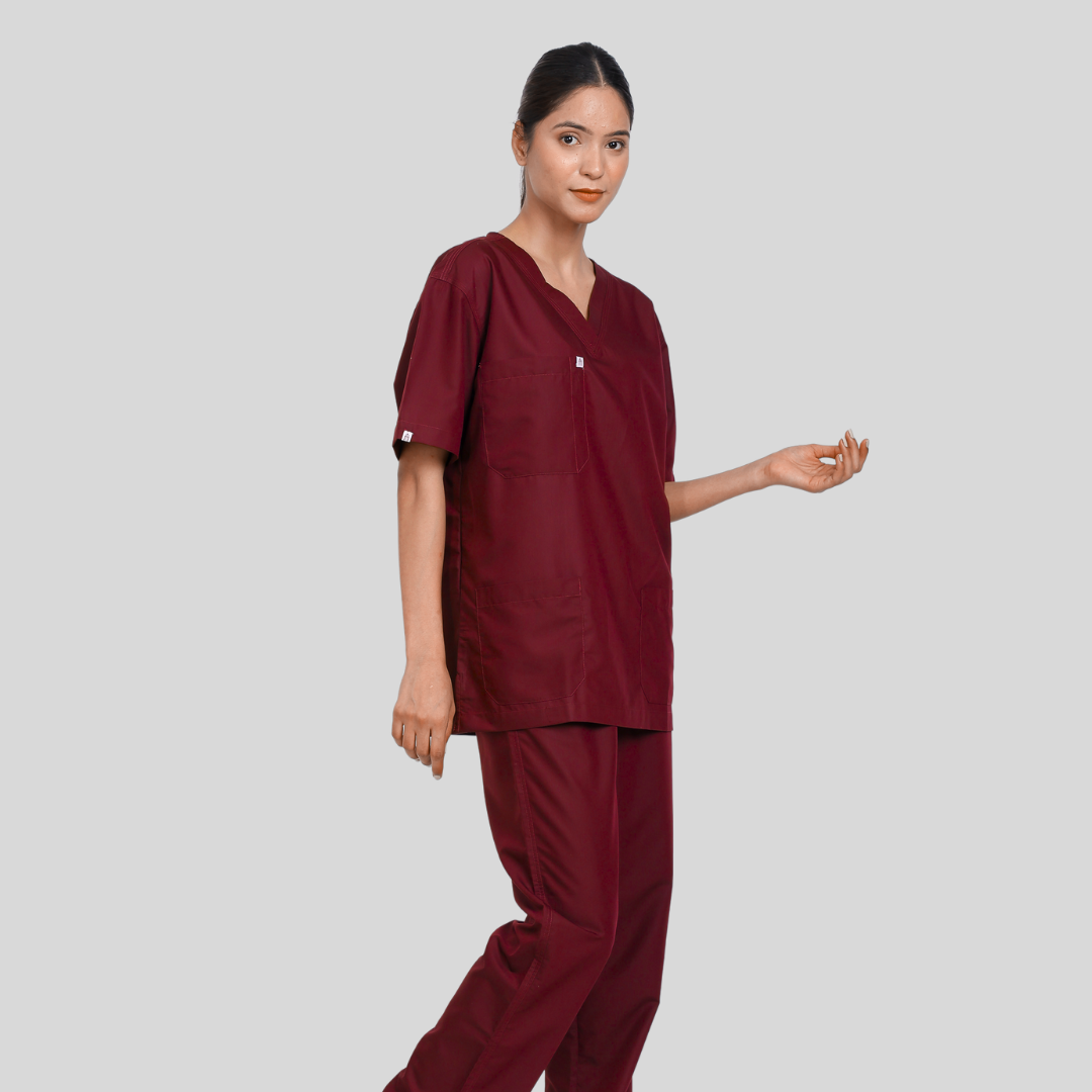 VEDA V-NECK WOMEN– RUBY RED SCRUB