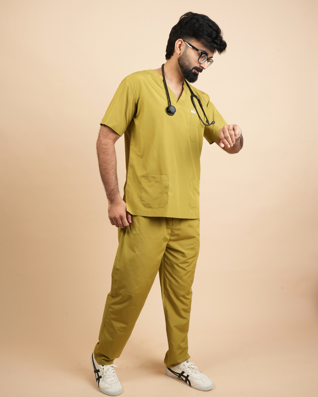 TMX Essential V-Neck Scrub Set — Men · Olive Green