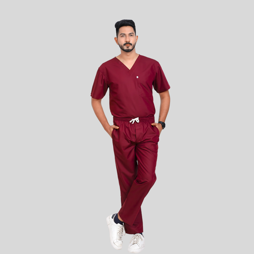 VEDA V-NECK MEN– RUBY RED SCRUB