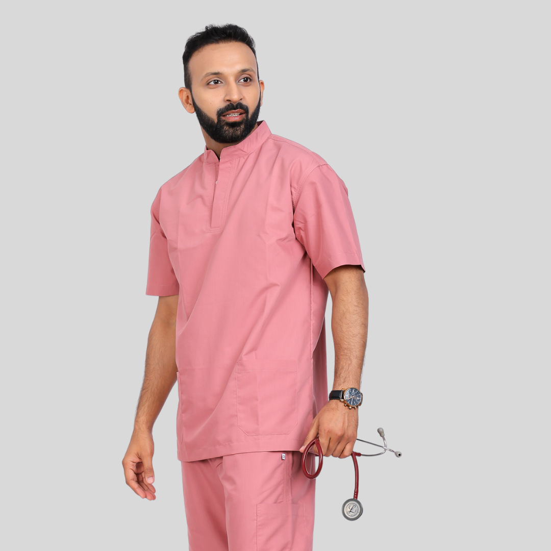 VINDA BAND COLLAR MEN– ROSEATE PINK SCRUB