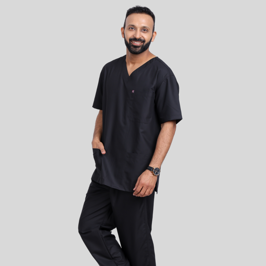 VEDA V-NECK MEN  – CHARCOAL BLACK SCRUB