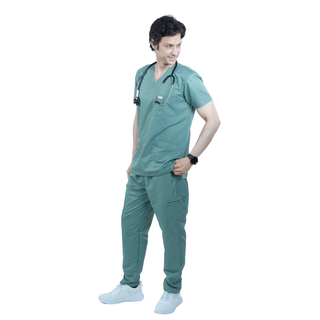 OSHIRA V NECK MEN - MARINE GREEN SCRUB