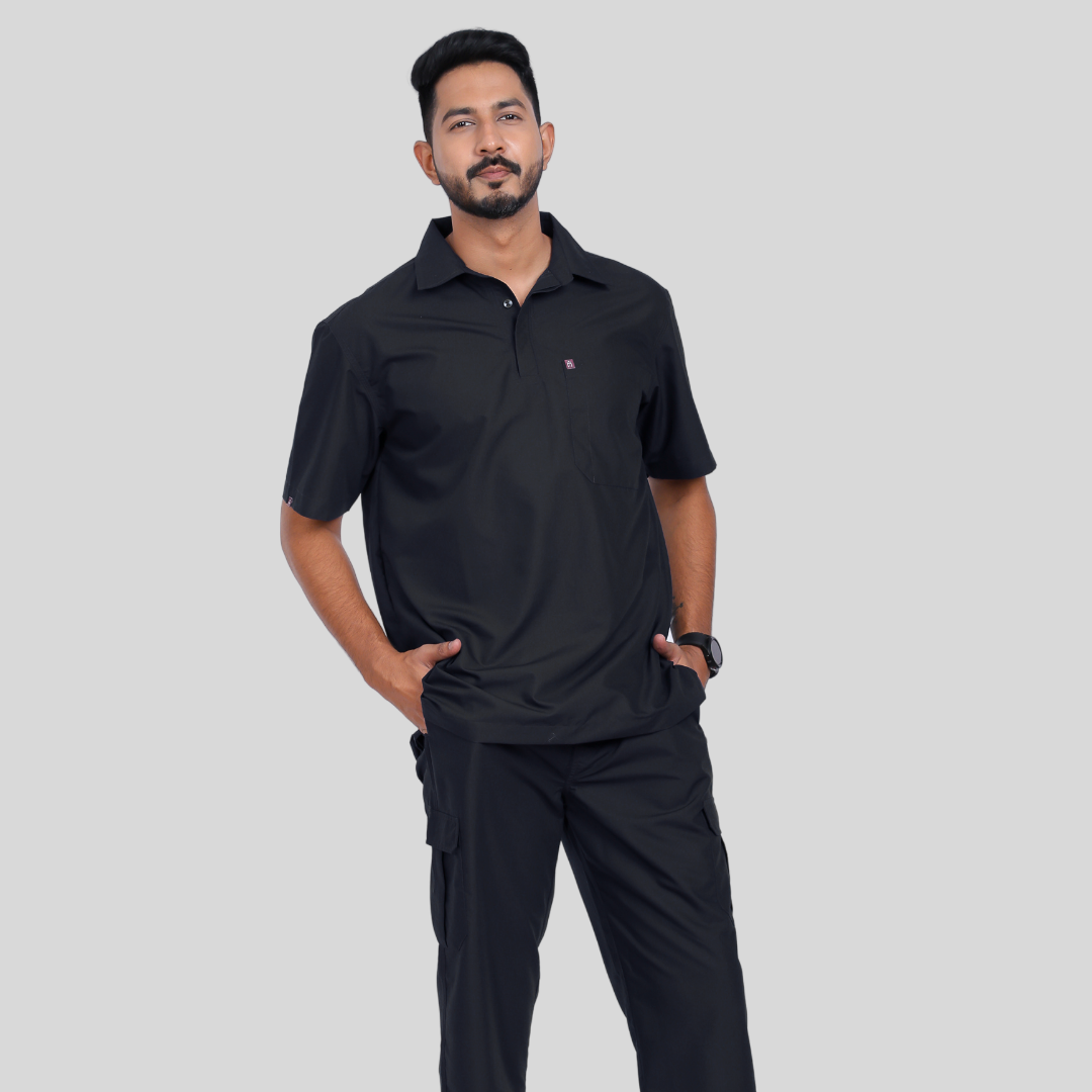 VIDHI POLO COLLAR MEN– CHARCOAL BLACK SCRUB