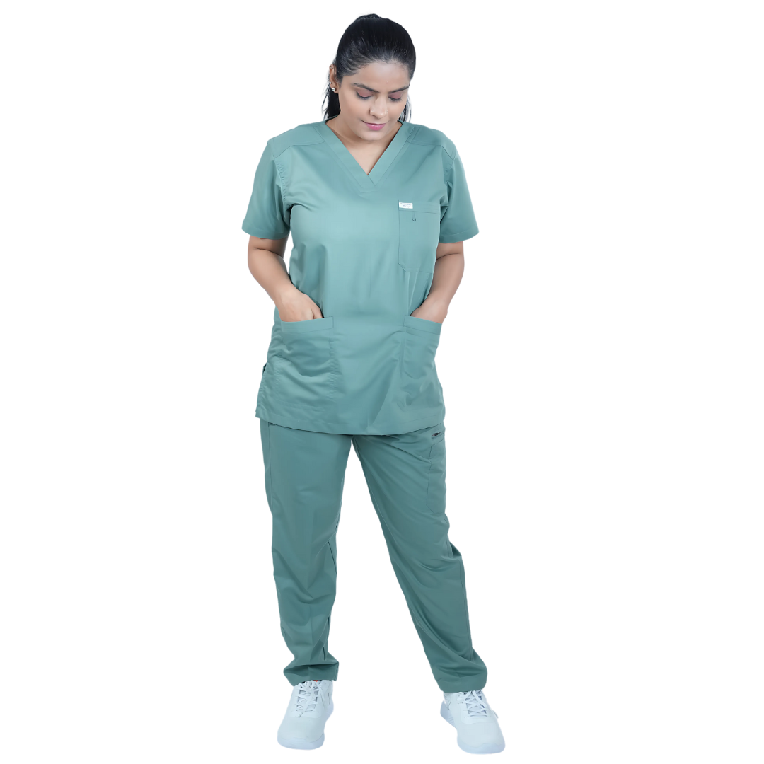 OSHIRA V NECK WOMEN - MARINE GREEN SCRUB