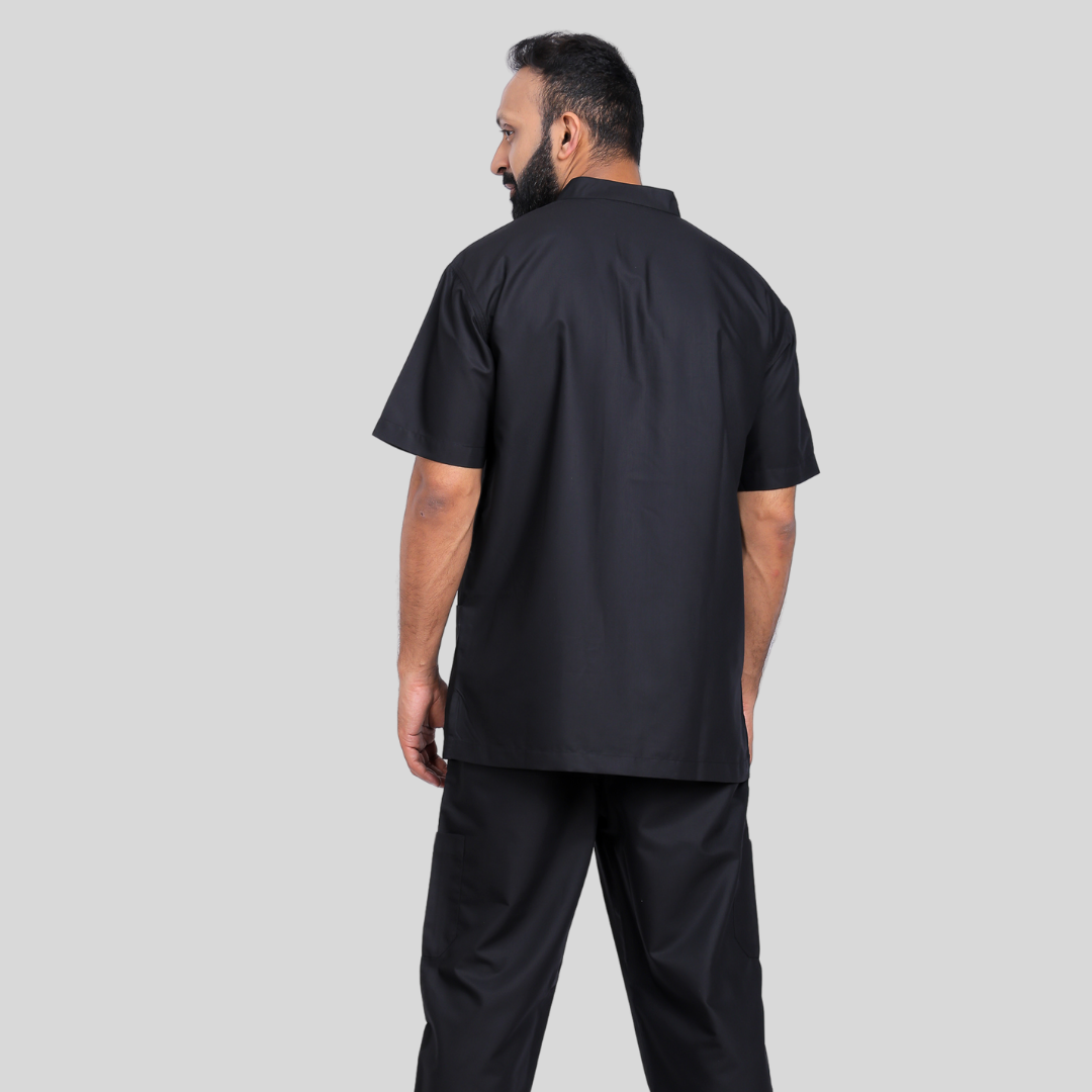 VINDA BAND COLLAR MEN– CHARCOAL BLACK SCRUBS