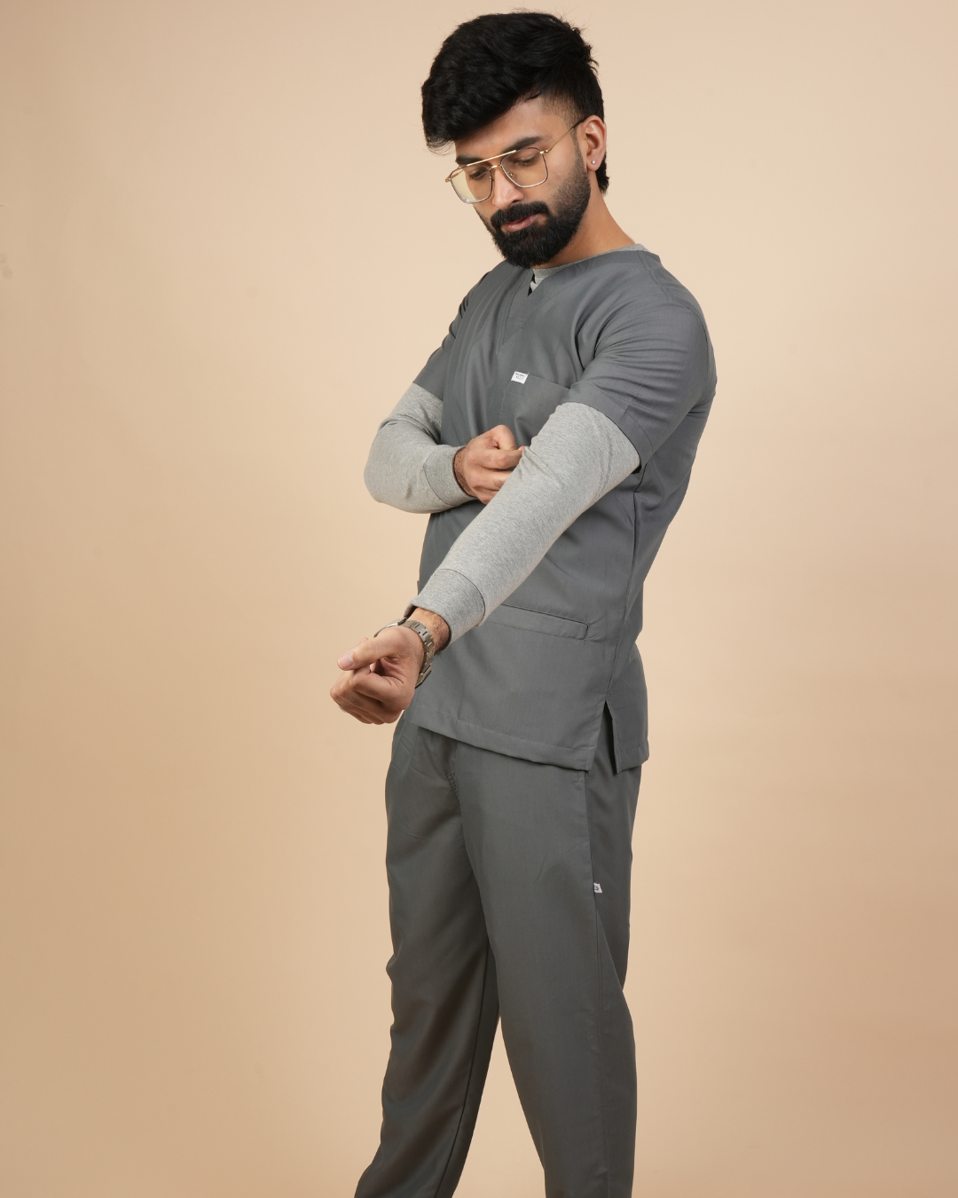 TMX Apex V-Neck Scrub Set — Men · Grey