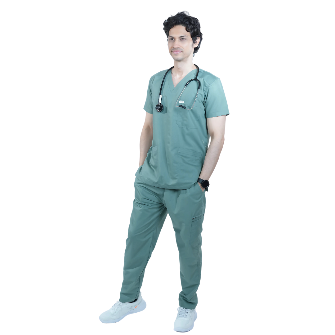OSHIRA V NECK MEN - MARINE GREEN SCRUB