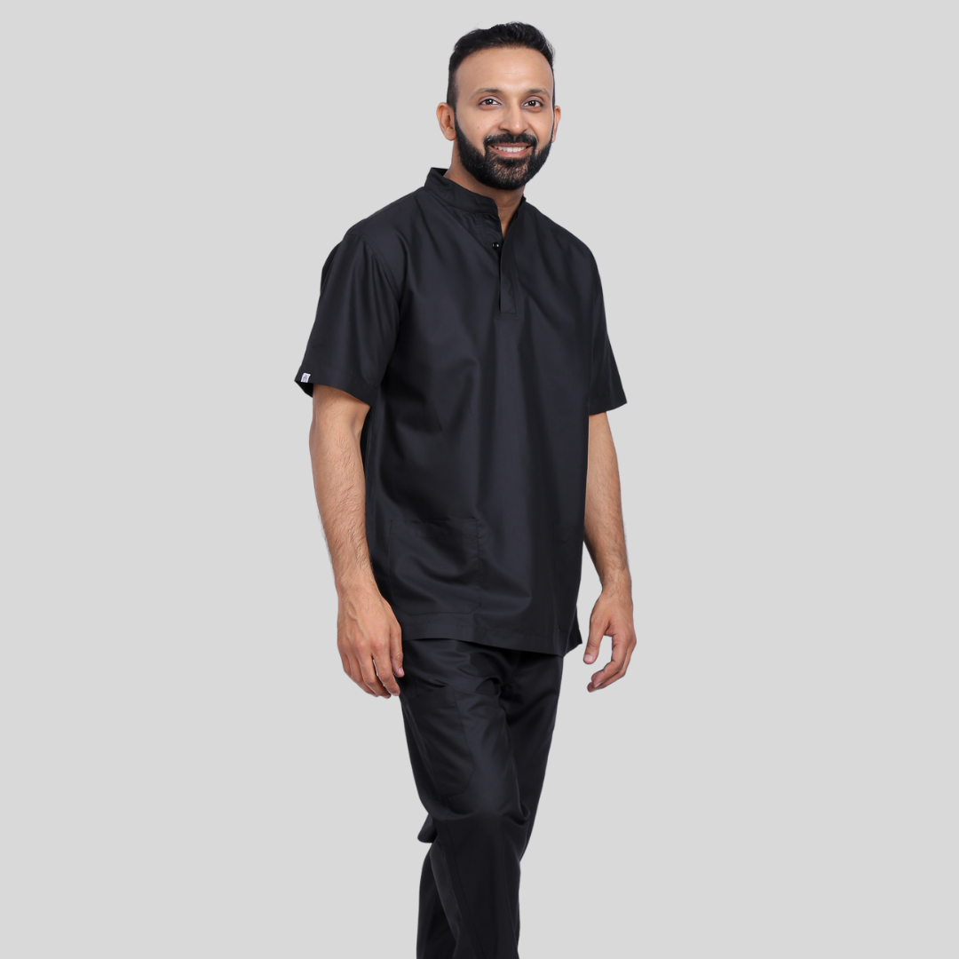VINDA BAND COLLAR MEN– CHARCOAL BLACK SCRUBS