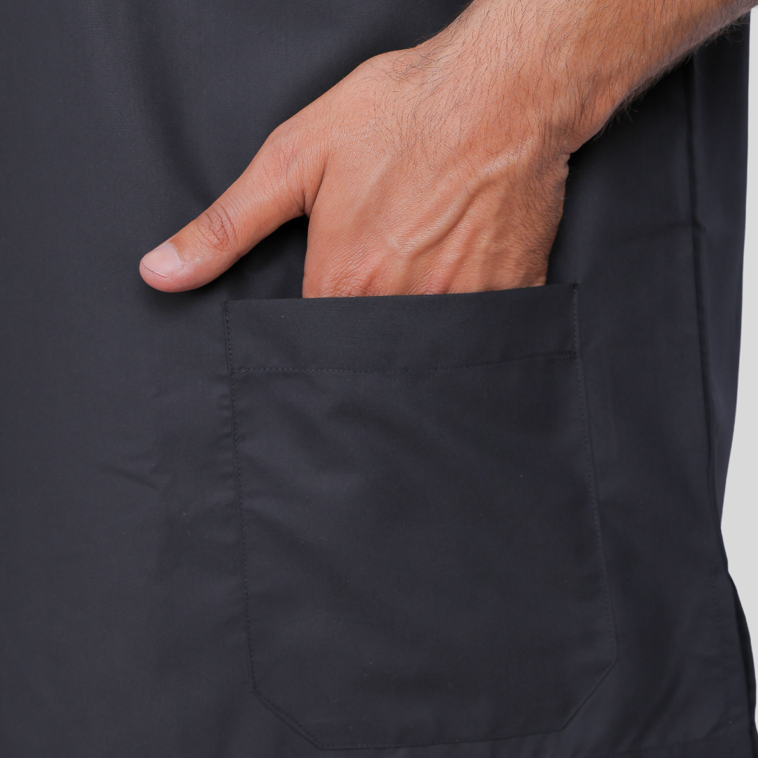 VINDA BAND COLLAR MEN– CHARCOAL BLACK SCRUBS