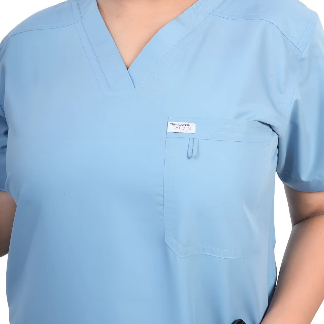 OSHIRA V NECK WOMEN - WAVE BLUE SCRUB