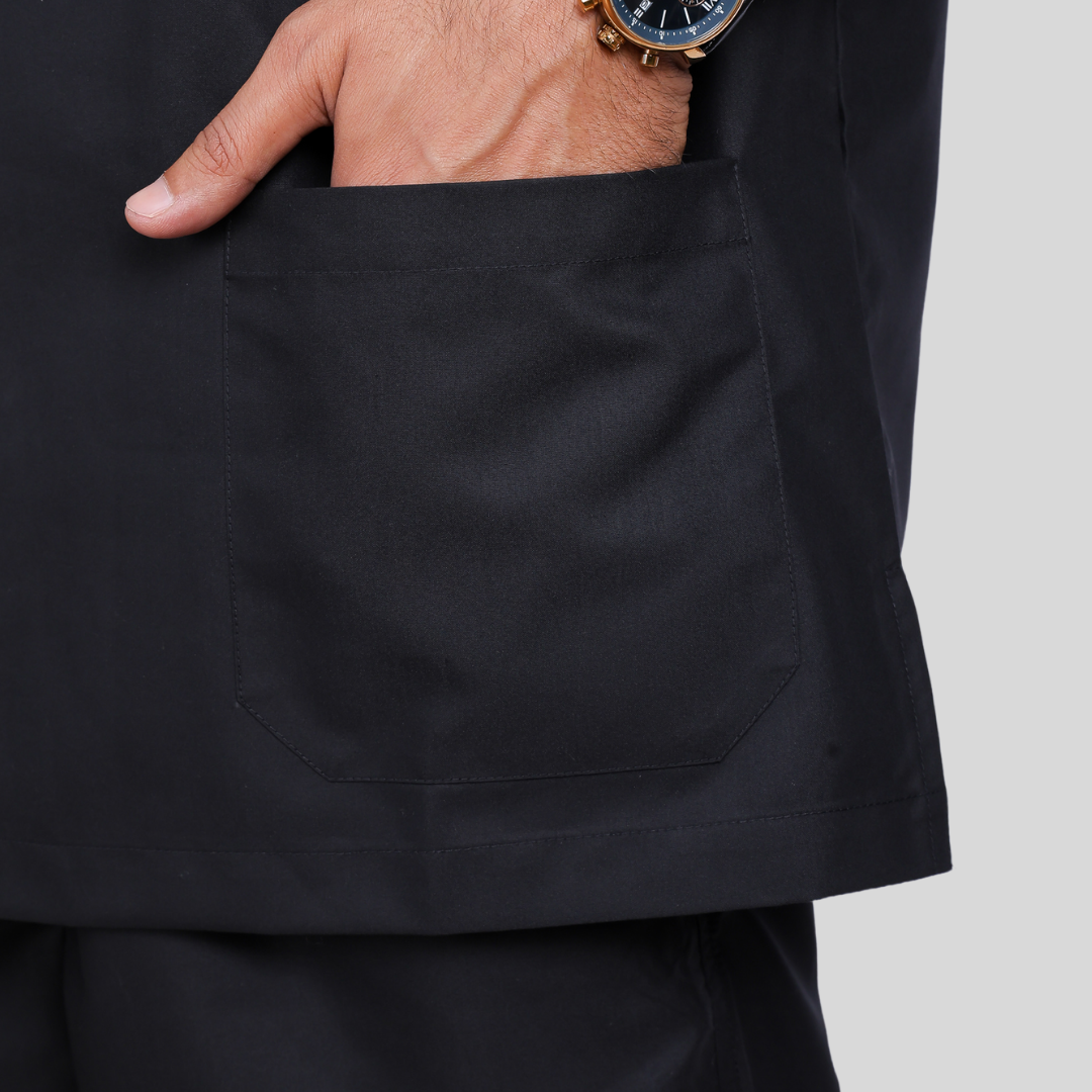 VEDA V-NECK MEN  – CHARCOAL BLACK SCRUB