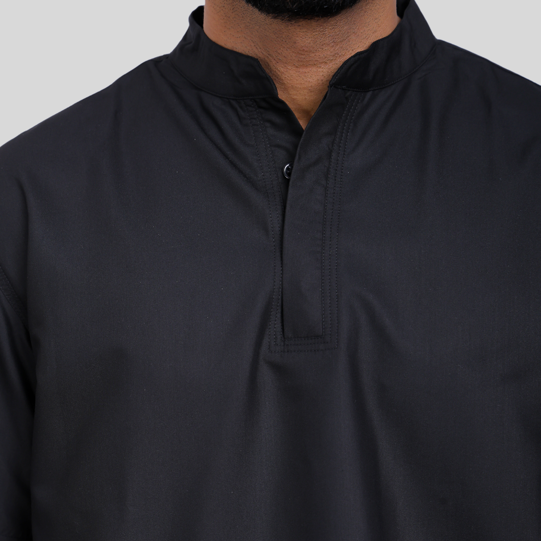 VINDA BAND COLLAR MEN– CHARCOAL BLACK SCRUBS