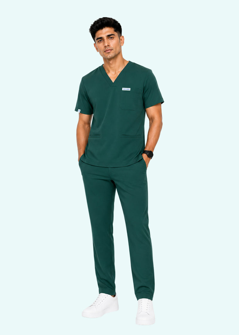Apex V-Neck Scrub Set — Men · Emerald Green