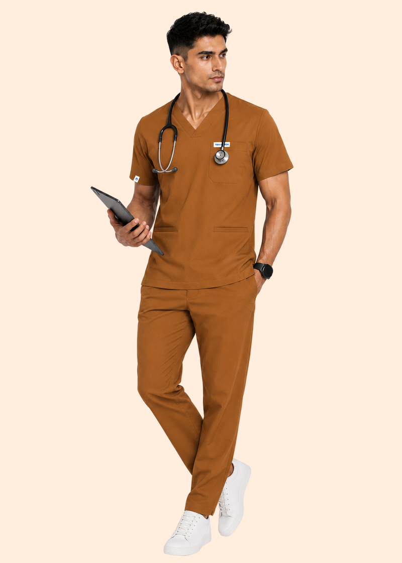 Apex V-Neck Scrub Set — Men ·  Honey Amber