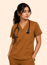 Apex V-Neck Scrub Set — Women · Honey Amber