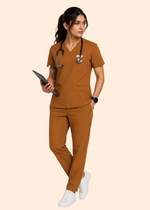 Apex V-Neck Scrub Set — Women · Honey Amber
