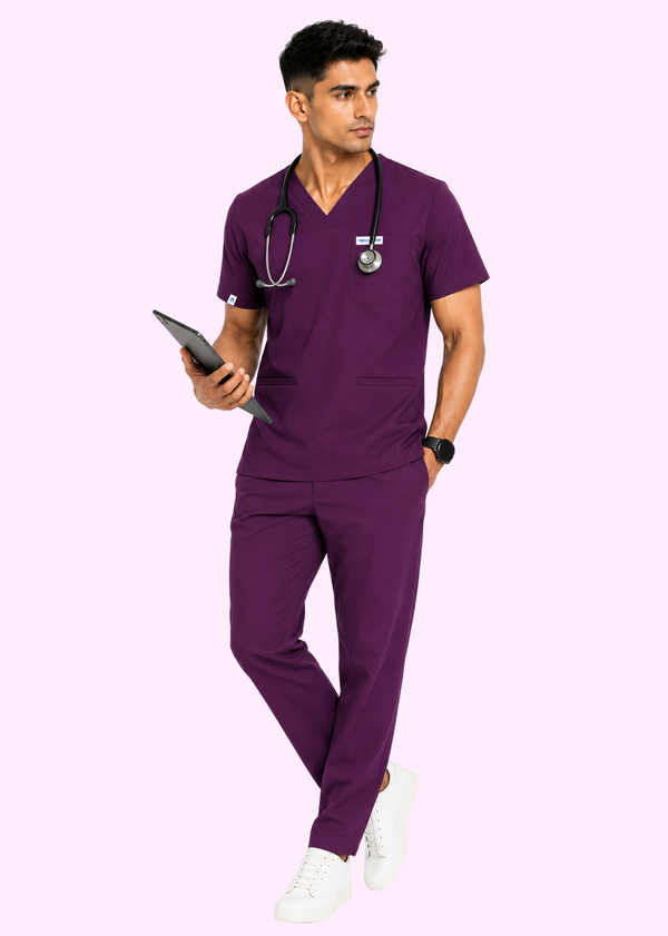 Apex V-Neck Scrub Set — Men ·  Plum Purple