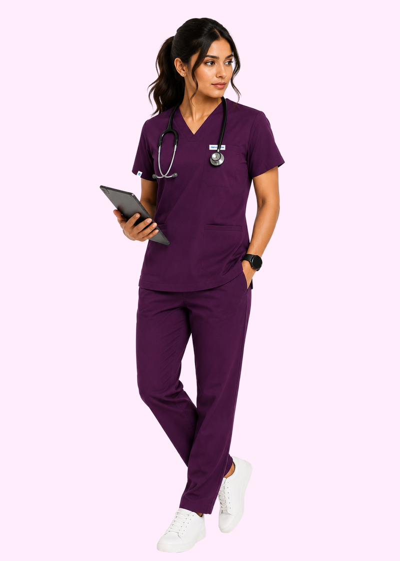 Apex V-Neck Scrub Set — Women · Plum Purple
