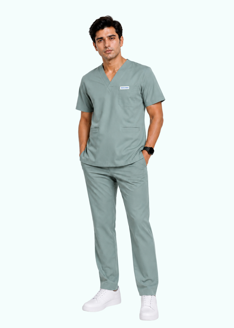 Apex V-Neck Scrub Set — Men · Marine Green