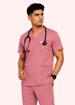 Apex V-Neck Scrub Set — Men · Dusty Pink