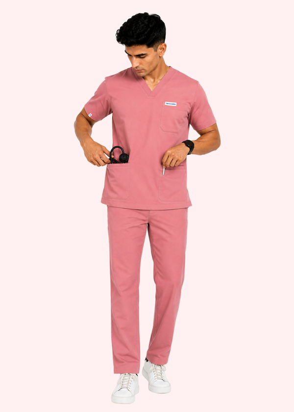Apex V-Neck Scrub Set — Men · Dusty Pink