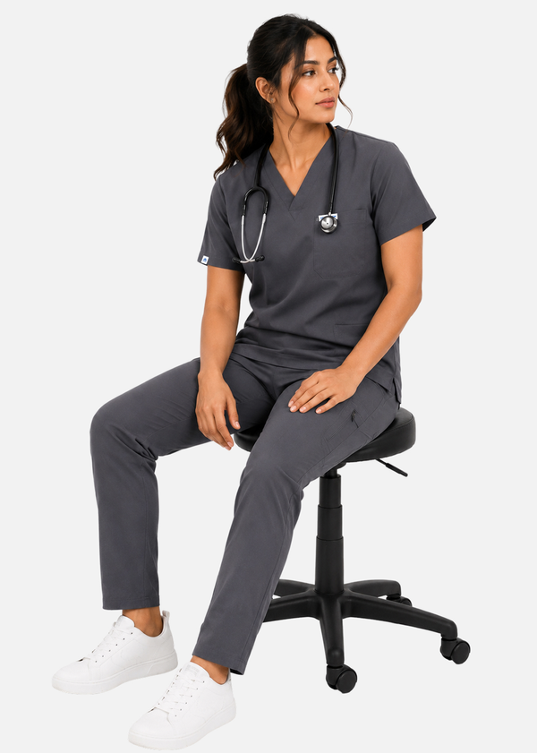 ProFlex V-Neck Scrub Set — Women · Charcoal Grey